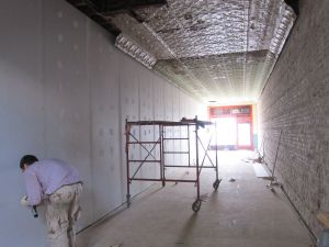 Drywall and scaffolding.