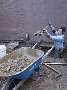 This is Zac, chucking shale into a wheelbarrow. This man loves to chuck shale.